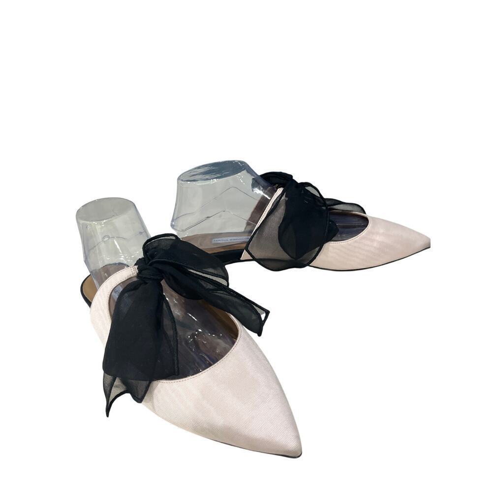 Tabitha Simmons Pale Pink / Black Chiffon Bow Pointed Toe Flats Sz 41 (Us 10)